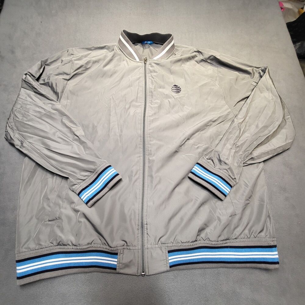 AT&T Jacket Mens 3XL Gray Windbreaker Full Zip Long Sleeve